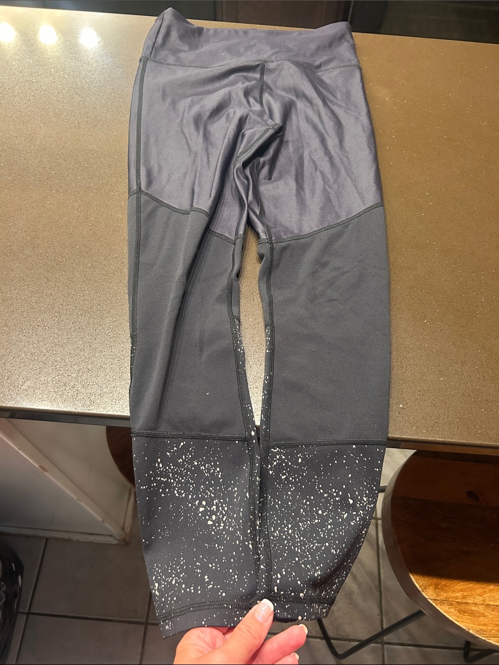 Women's Two-Tone Black & Charcoal Performance Leggings with Speckle Hem